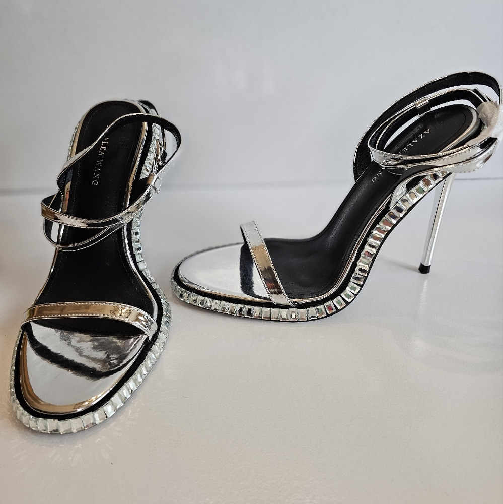Azalea Wang Heels, silver, 4" heels, new, in box, never worn